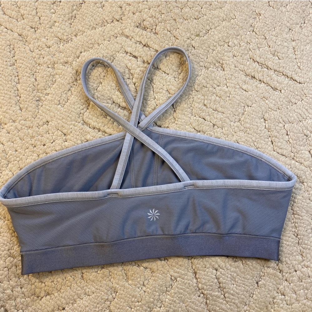 Athleta‎ Gray Supplex Lycra Halter Crossover Sports Bra Size Large Yoga Pilates - Picture 2 of 6